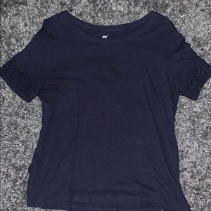 Navy blue shirt with lace arms